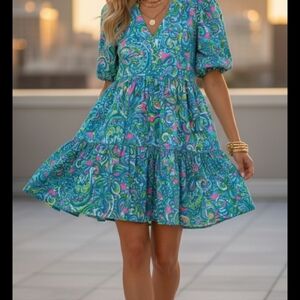 Floral Blue and Green Dress